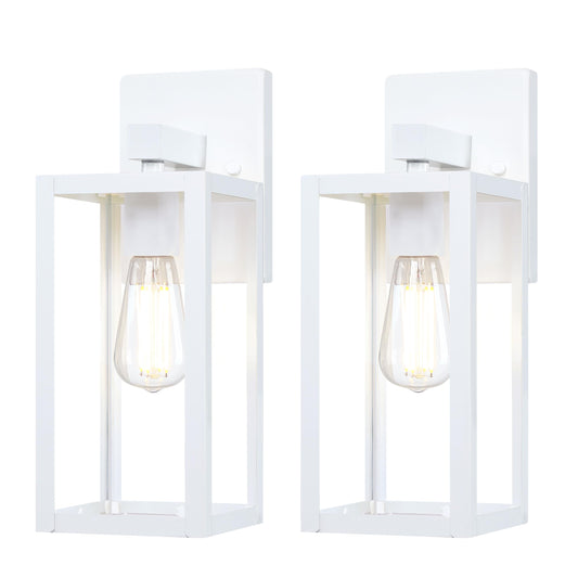 GRUENLICH Waterproof Large Outdoor Wall Lanterns, Modern White Porch Sconces with Clear Glass Shade, E26 Socket Max 60W, IP65 Rated, Metal Frame