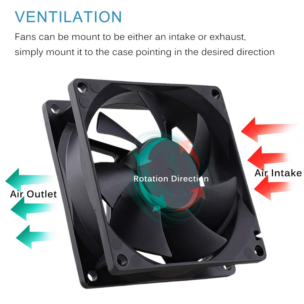GDSTIME PC Case Fans 80mm x 80mm x 25mm 12V Brushless DC Cooling Fan 2Pin for Computer Desktop Power Supply RV Fridge Car Amplifier