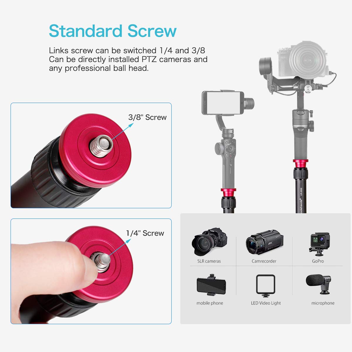 Koolehaoda Tripod Extension Tube, 2 Section Aluminium Tripod Center Column Extender, Gimbal Extension Pole Handheld Extension Bar Telescopic Stick Rod