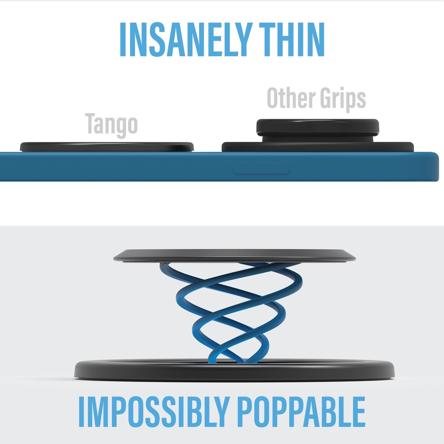 Tango Ultra Thin Grip for MagSafe: One Hand Pop, Stand, 10x Expandable, Space Grade Steel, Removable for Wireless Charging. Half The Thickness, Twice