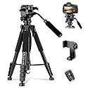 Camera Tripod, 75” Heavy Duty Tripod for Camera with Phone Holder and Travel Bag, Compatible with Video Camera, DSLR, Spotting Scopes, Camcorder
