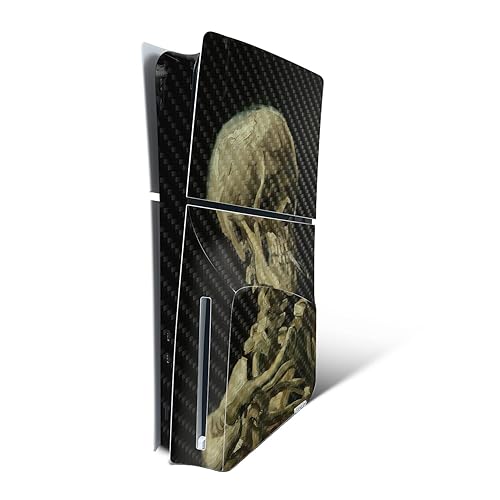 MightySkins Carbon Fiber Skin for PS5 PlayStation 5 Slim Disc Edition Console Only - Skull with Cigarette Protective Durable Textured Carbon Fiber