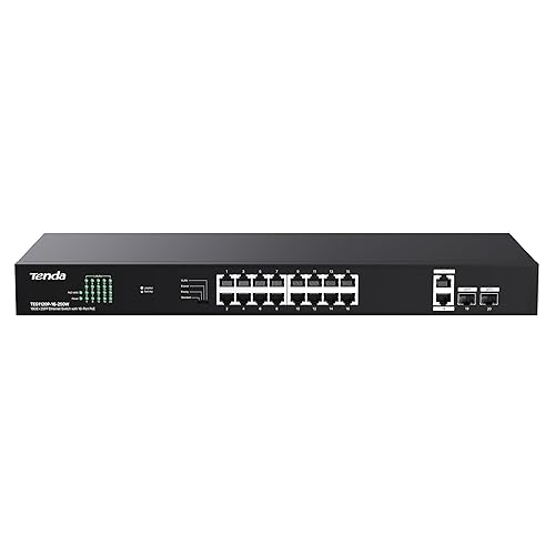 Tenda TEG1120P-16-250W, 16 Port Gigabit PoE Switch Compatible with IEEE 802.3af/at Devices, Rack Mountable, Unmanaged PoE+ Switch with 16 Port