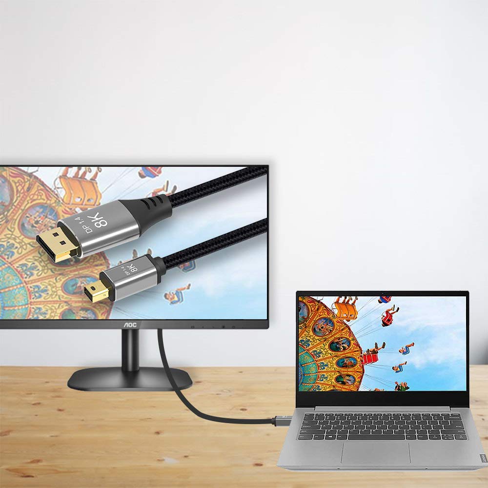 xiwai DisplayPort 1.4 8K 60hz Cable Ultra-HD UHD 4K 144hz Mini DP to DP Cable 76804320 for Video PC Laptop TV (2.0M)