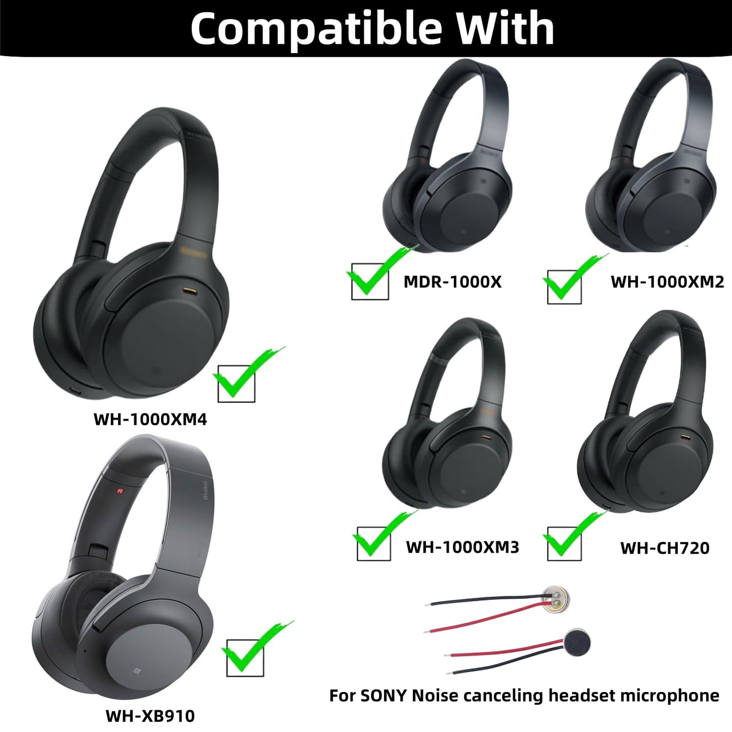 Funayama ANC Microphone Replacement for Sony WH-1000XM4 XM3 XM2 WH-CH710 CH720N XB910N, 2-Pack Noise Canceling Mic Repair Kit, Stops Screeching