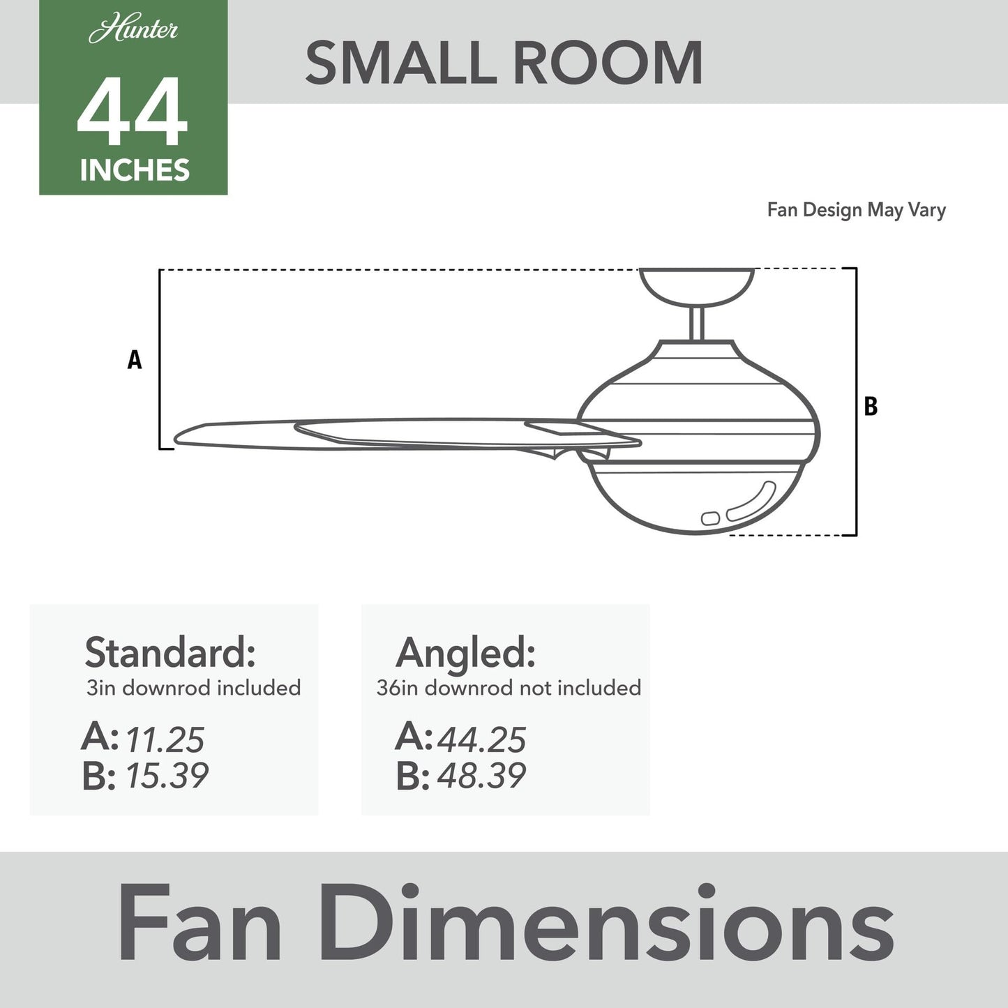 Hunter Fan 44 inch White Indoor Ceiling Fan with Light, Small Ceiling Fan with Pull Chain, 6 Blades for Kids Room, Bedroom, Office or Kitchen