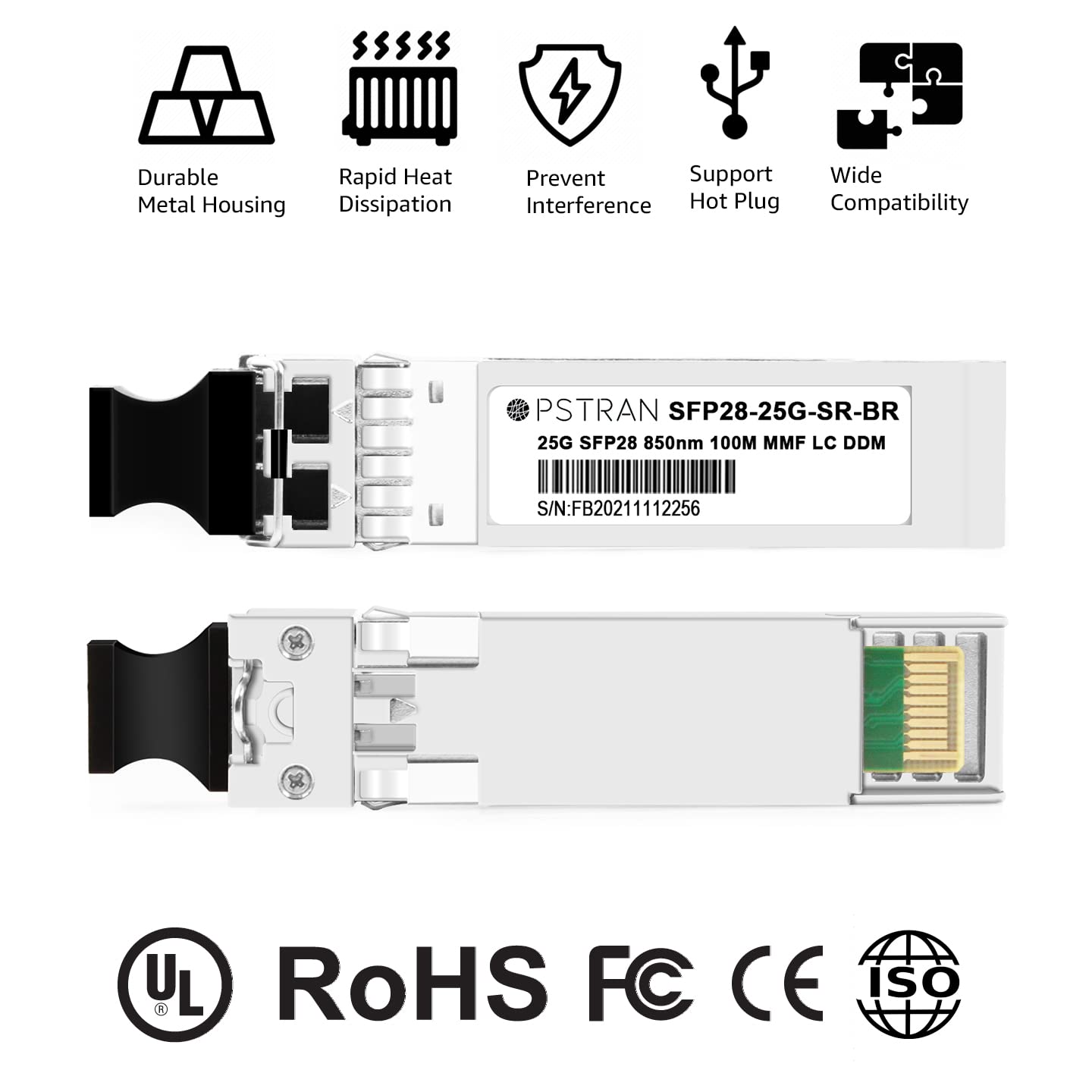 OPSTRAN 25GBASE-SR SFP28 Optical Transceiver Module Compatible with Brocade 25G-SFP28-SR 25G SFP28 850nm 100m DOM Duplex LC MMF