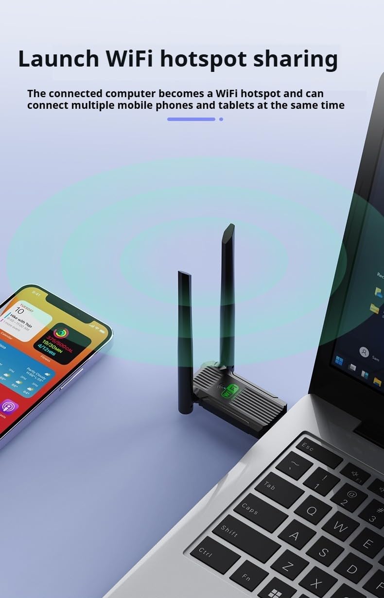 WiFi Adapter for Desktop PC,1300Mbps WiFi USB 3.0 Dual Band 5G/2.4G Wireless Network Adapter for Desktop Laptop PC, Dual 2dBi Antennas,Supports