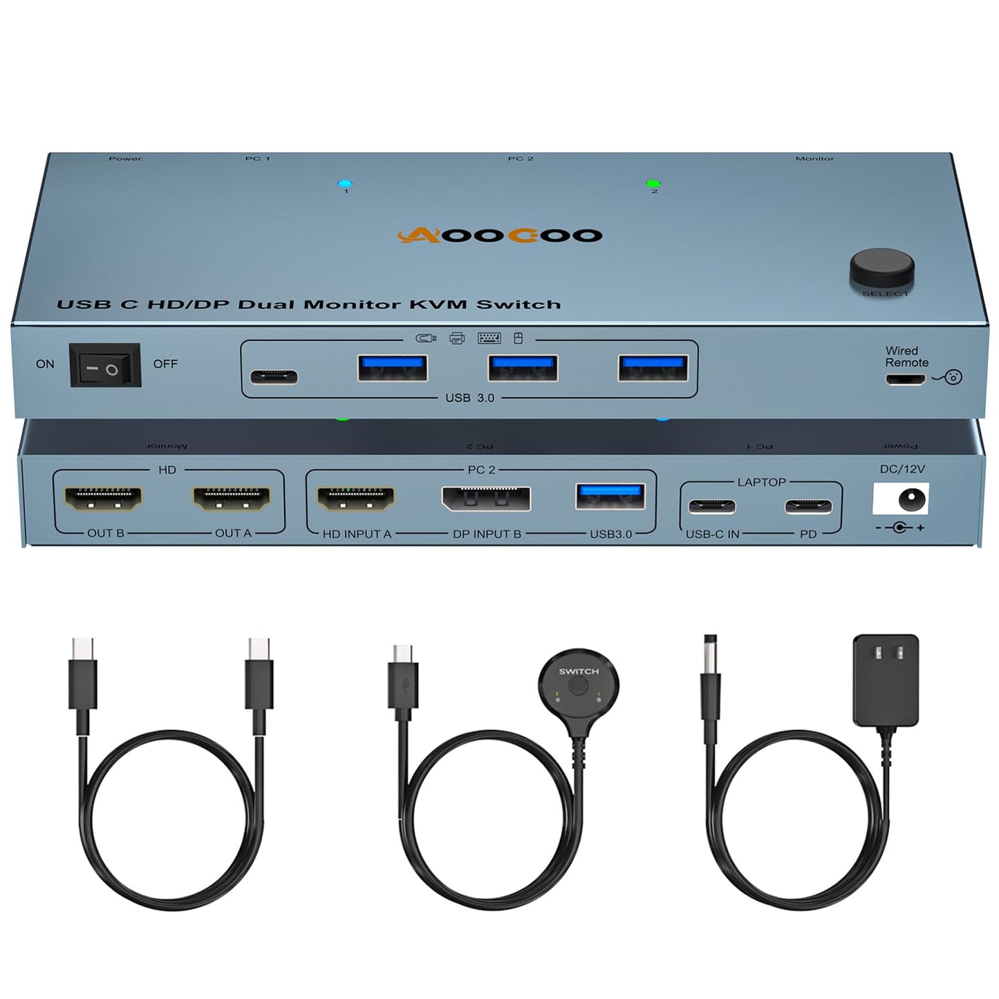 USB C KVM Switch 4K@60Hz,Dual Monitor USB C HDMI DP KVM Switch for 1 PC and 1 Laptop Sharing 2 Monitor and 4 USB3.0 Devices, PD Power for Laptop