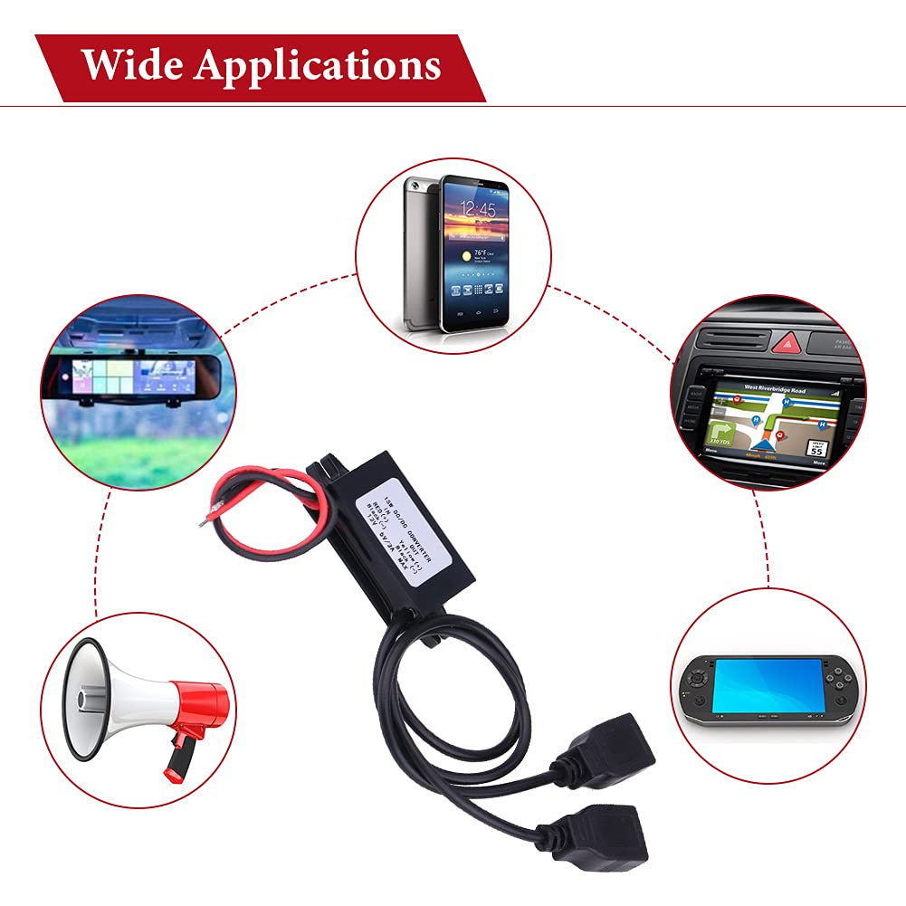DC Converter 12V to 5V 3A 15W DC Buck Converter Module, DC to DC Reduced Voltage Regulator Car Power Converter Output Power Adapter (Double USB…