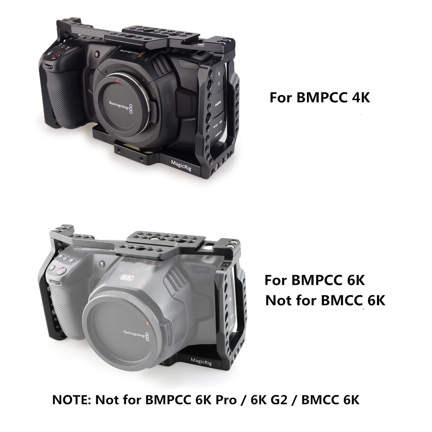 MAGICRIG BMPCC 4K /BMPCC 6K Cage with Top Handle for Blackmagic Pocket Cinema Camera BMPCC 4K /6K to Mount Microphone Monitor LED Light
