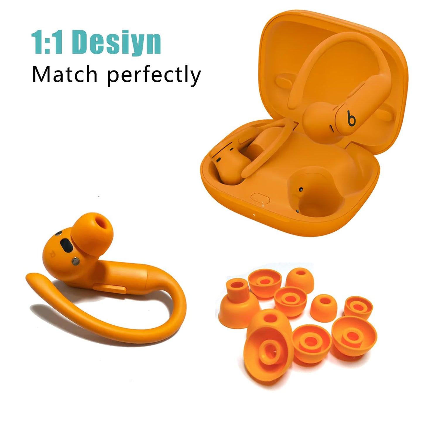 10 Pairs Silicone Ear Tips for Powerbeats Pro 2 - Replacement Ear Tips for Beats Earbuds Compatible with Studio Buds/Fit Pro/Solo Buds - Orange