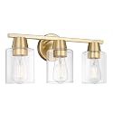 CRAFTRONOS Modern Wall Sconces Lighting with Brass Finished Clear Glass Shade, Matte Gold 3 Vanity Light Over Mirror, Industrial Bathroom Light