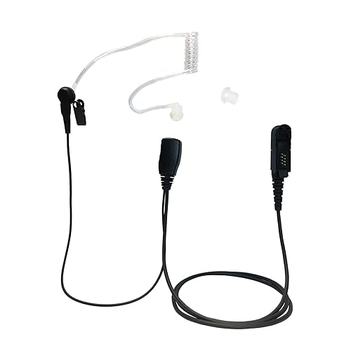 PROMAXPOWER 1.5-Wire Clear Acoustic Tube Earpiece with PTT Button Mic Compatible with Motorola Two-Way Radios XPR3000, XPR3300e, XPR3500, XPR3500e…