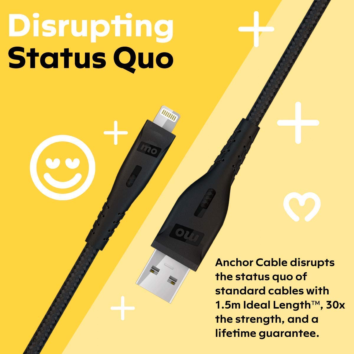 Mobile Outfitters - Anchor Cable USB-A to Lightning - Heavy Duty Charger - iPhone and iPad Charger - 1.5m - 30x Stronger Than Original Cables, Ideal…