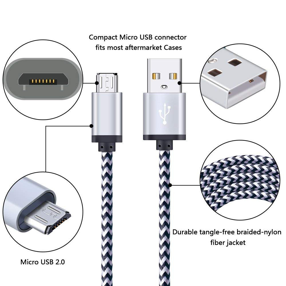 FiveBox Micro USB Charger Cable, 5-Pack 6ft Micro USB Cable Cord Braided Fast Charging Phone Charger for Samsung Galaxy J3 J7 S6 S7 Edge, Tablet, LG