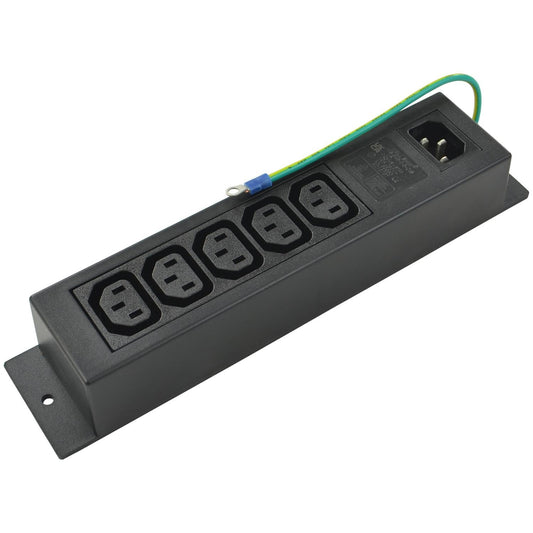 IEC Power Strip with 5 C13 Outlets & C14 Inlet, Rack Mount Server PDU, Heat-Resistant ABS, with Grounding Wire Out