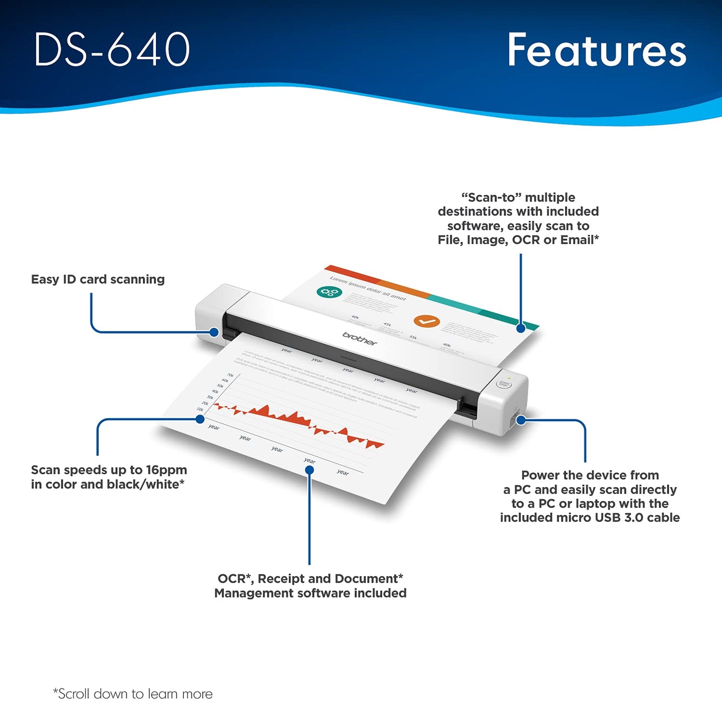 Brother DS-640 Compact Mobile Document Scanner, (Renewed Premium)