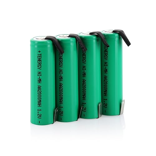 Tenergy AA 1.2V NiMH 2000mAh Flat Top Rechargeable AA Batteries with Tabs, 4 Pack