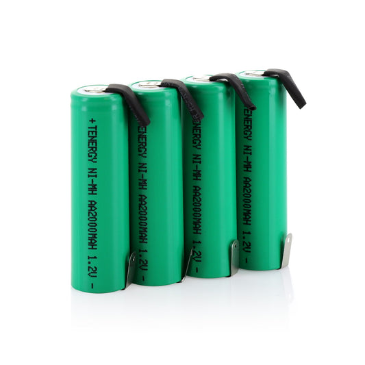 Tenergy AA 1.2V NiMH 2000mAh Flat Top Rechargeable AA Batteries with Tabs, 4 Pack