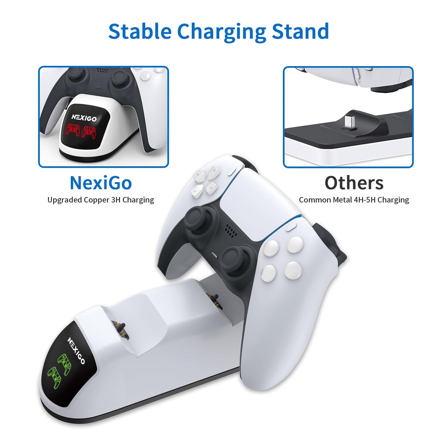 NexiGo Enhanced PS5 Controller Charger, Dual Charing Station with LED Indicator, High Speed, Fast Charging Dock for PlayStation 5 DualSense
