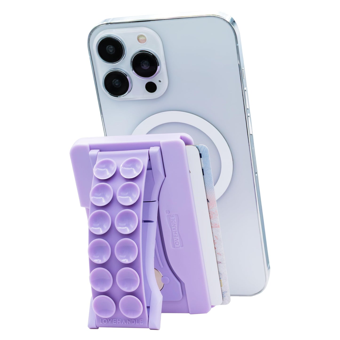 LOVEHANDLE Suction Phone Wallet with Kickstand and Adapter Ring for MagSafe - Magnetic Card Holder -Wireless Charging Compatible - Strong Suction Grip