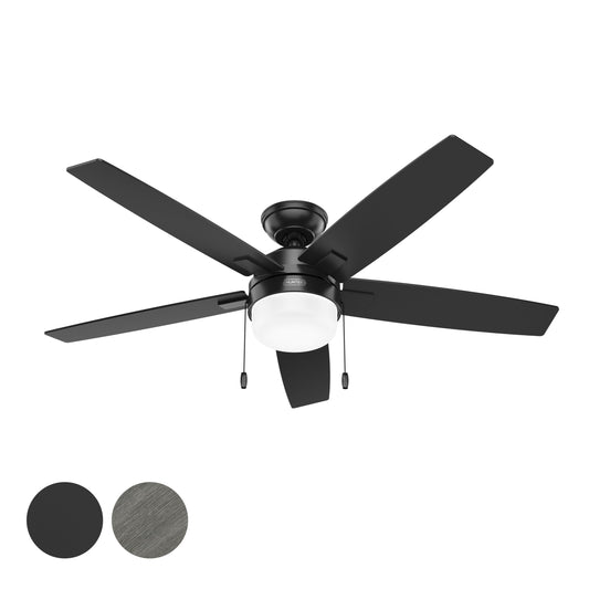 Hunter Fan 52 Inch Matte Black Ceiling Fan with Light and Pull Chain, indoor ceiling fan for Bedroom, Living Room/Family Room, Dining Room, Kitchen