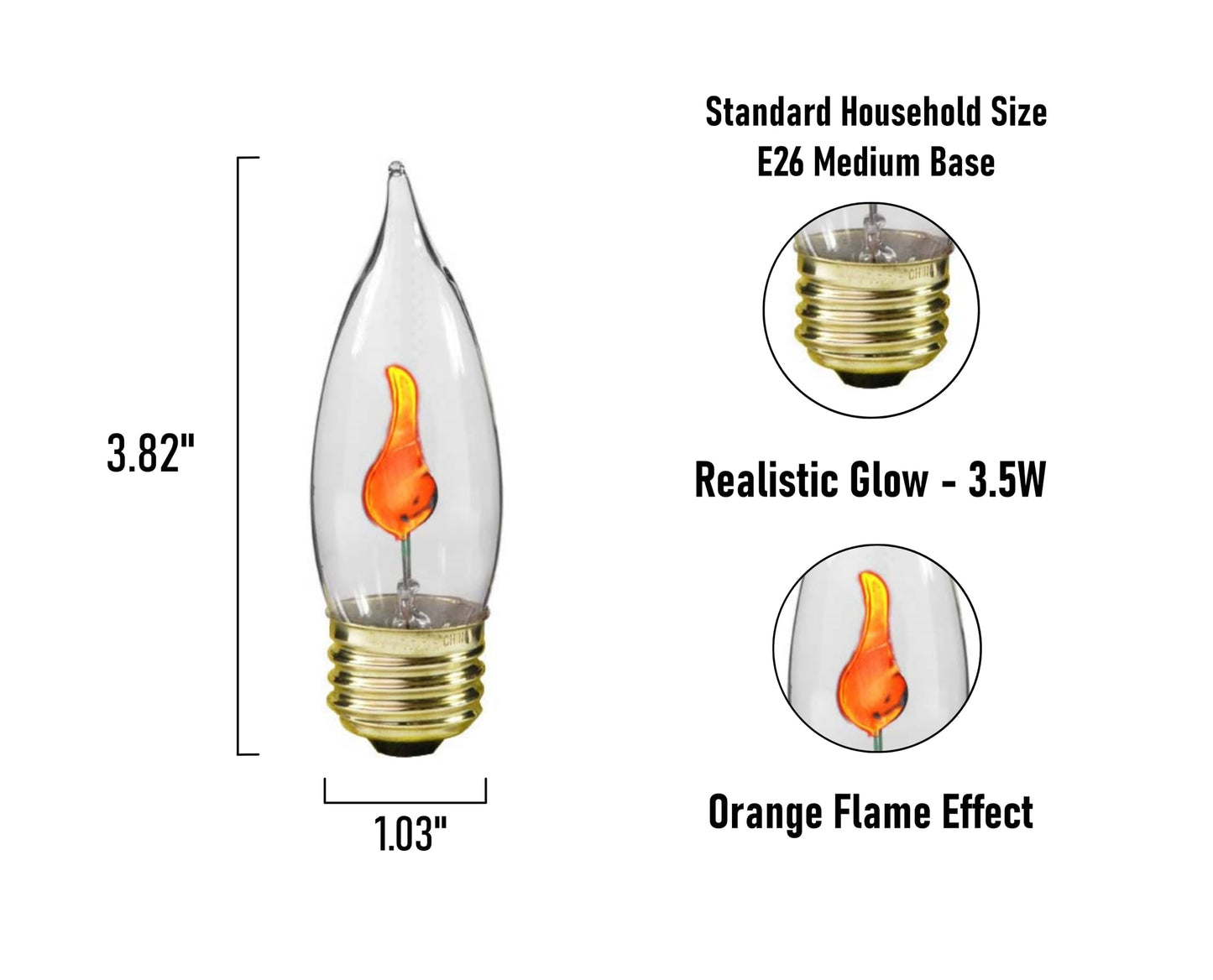 Creative Hobbies® 10J Flicker Flame Light Bulb -Flame Shaped, E26 Standard Base, Flickering Orange Glow - Box of 5 Bulbs
