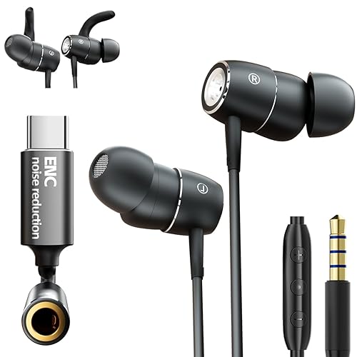ENC Mic Wired Earbuds - Call Noise-Canceling In-Ear Headphones with Super Bass, DAC & High Fidelity Audio - Removable Ear Hooks,Microphone…