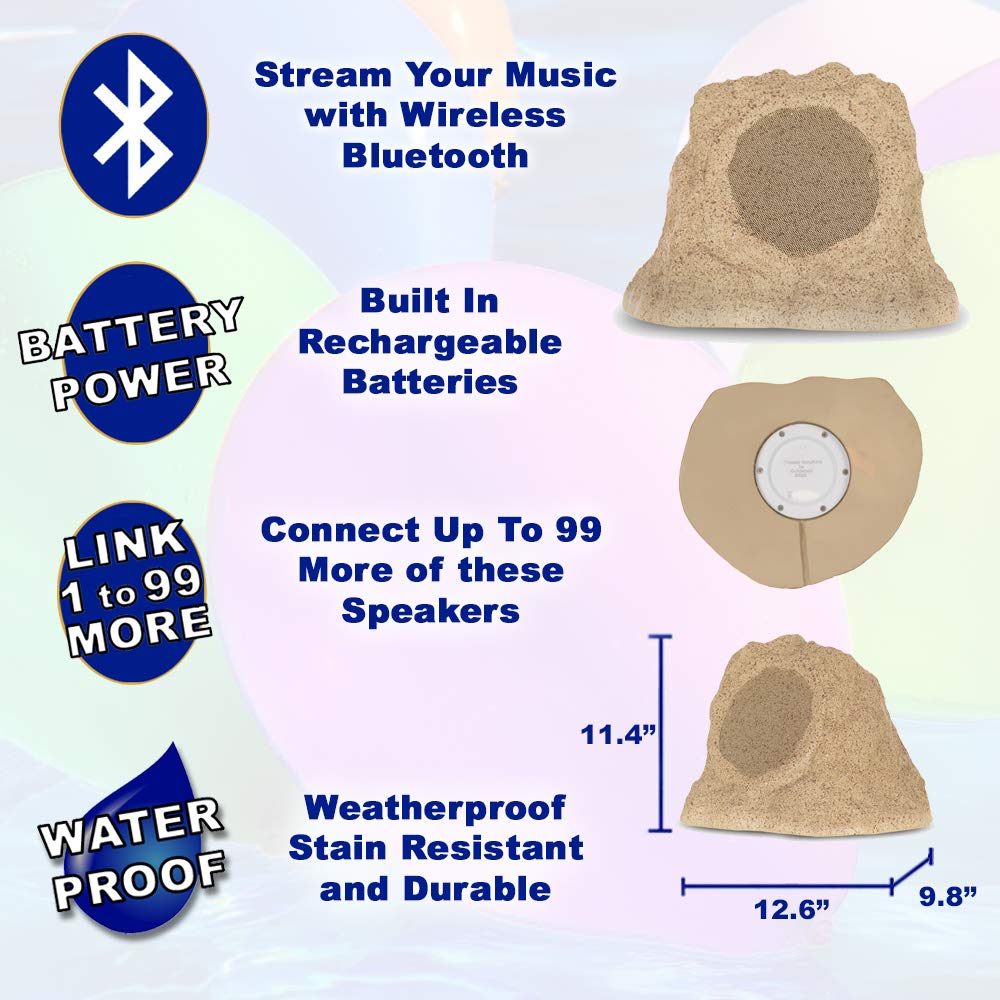 Theater Solutions B62S Fully Wireless 400 Watt Rechargeable Battery 6.5" Bluetooth Rock 4 Speaker Set Sandstone Link Up to 99 Speakers Wirelessly