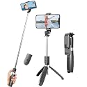 Selfie Stick Tripod Extendable Phone Tripod Stand with Wireless Remote Portable Lightweight Video Recording Travel Tripod for Cell Phone Mount Holder