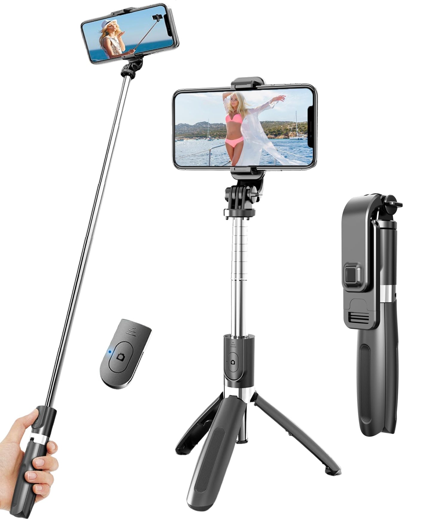 Selfie Stick Tripod Extendable Phone Tripod Stand with Wireless Remote Portable Lightweight Video Recording Travel Tripod for Cell Phone Mount Holder