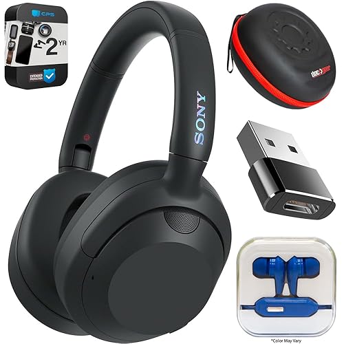 Sony WHULT900N/B ULT WEAR Wireless Noise Canceling Headphones - Black Bundle with 2 YR CPS Enhanced Protection Pack, Mizco Travelocity in-Ear…