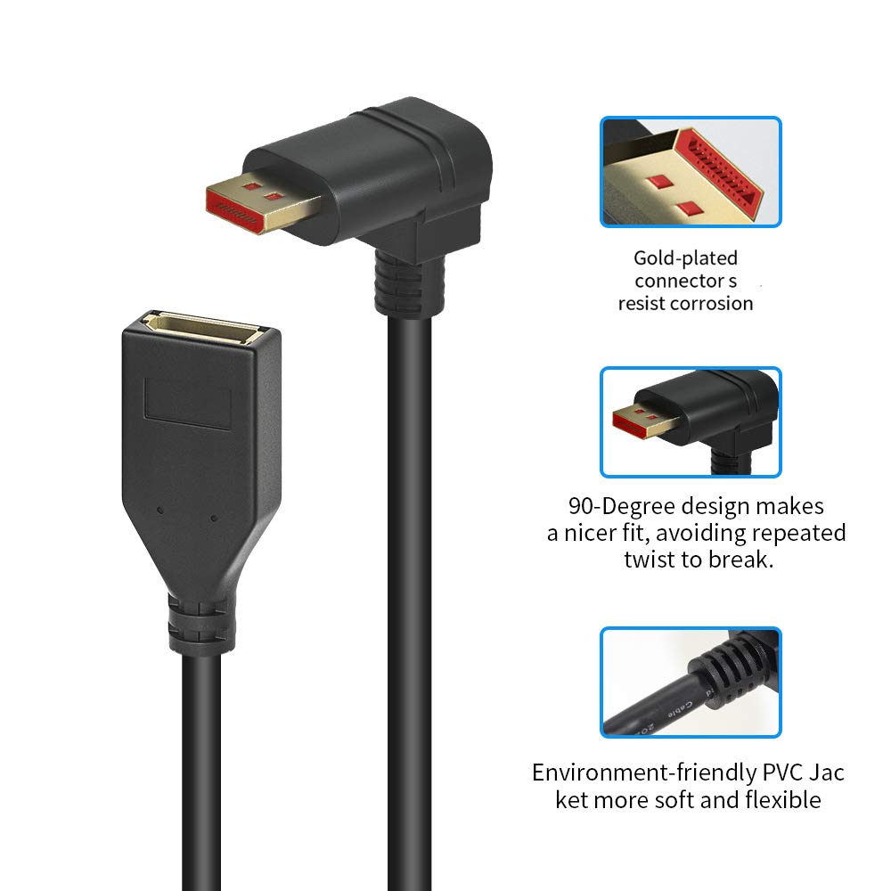 ALYYDBG 8K@60Hz 90 Degree Displayport 1.4 Extension Cable, Male to Female Right Angle DP 1.4 Cord Support 8k@60Hz, 4K@144hz 0.3M/1FT