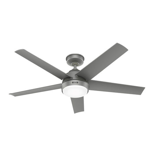 Hunter Fan 52 Inch Matte Silver Indoor/Outdoor Ceiling Fan with Lights for Farmhouse, Patio, Bedroom, Living Room, Office, Basement, Kitchen