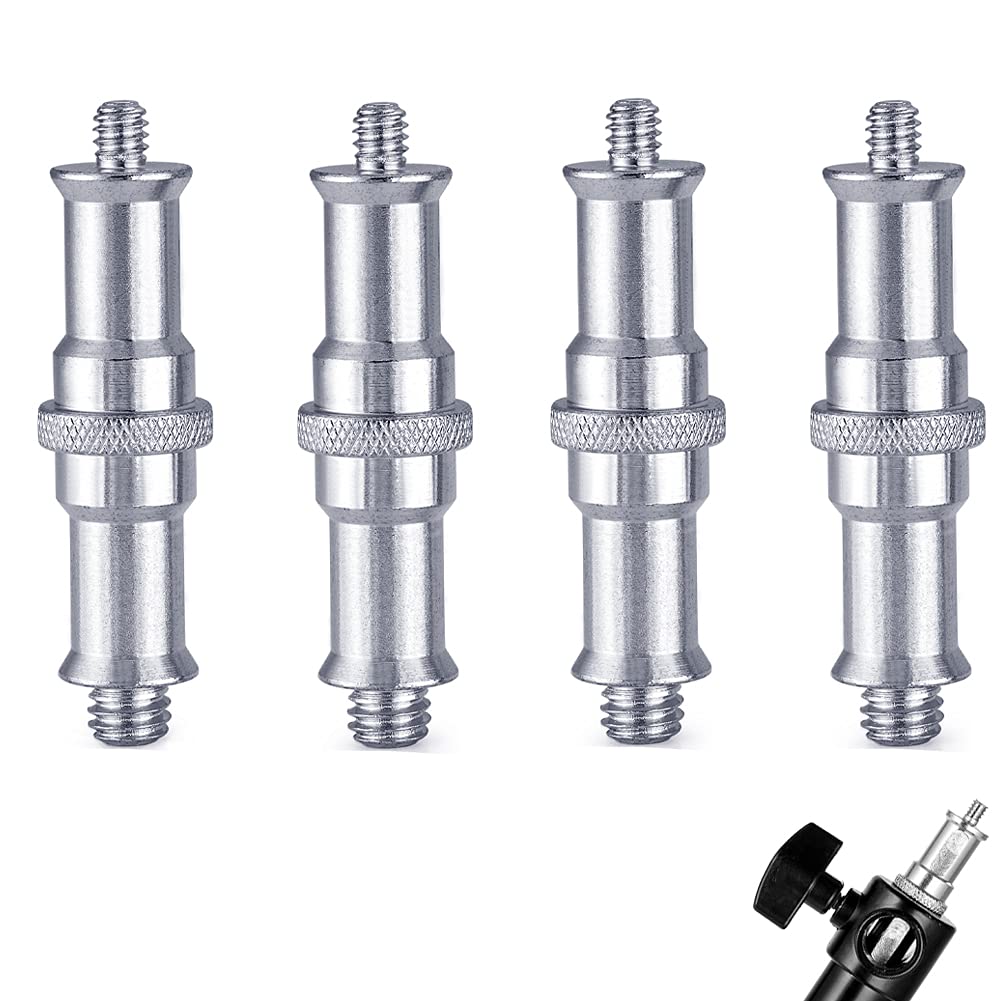 4 Pieces Standard 1/4 to 3/8 inch Metal Male Convertor Threaded Screw Tripod Adapter Spigot Stud for Flash Holder, Studio Light Stand, Ball Head