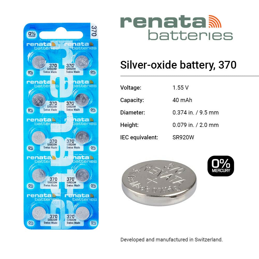 Renata 370 SR920W Batteries - 1.55V Silver Oxide 370 Watch Battery (2 Count)