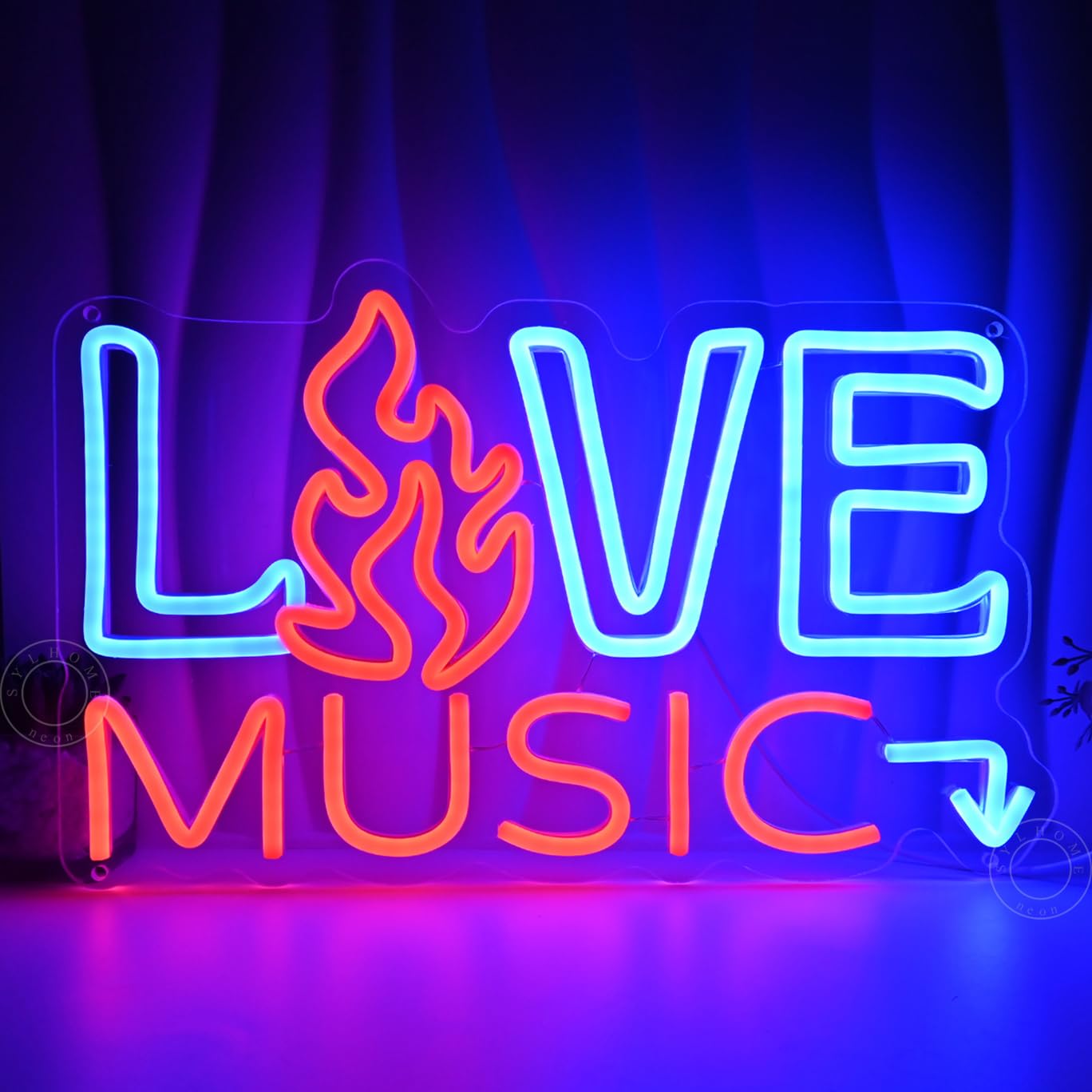 SYLHOME Live Music Led Neon Light Sign Fire Hot Bar Pub Music Studio Club Bedroom Wall Decor Sign Game Room Birthday Christmas Party Decoration 15.75"