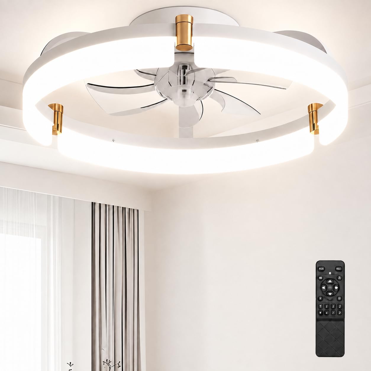Garvee Ceiling Fan with Lights, 20'' Flush Mount Low Profile Fandelier