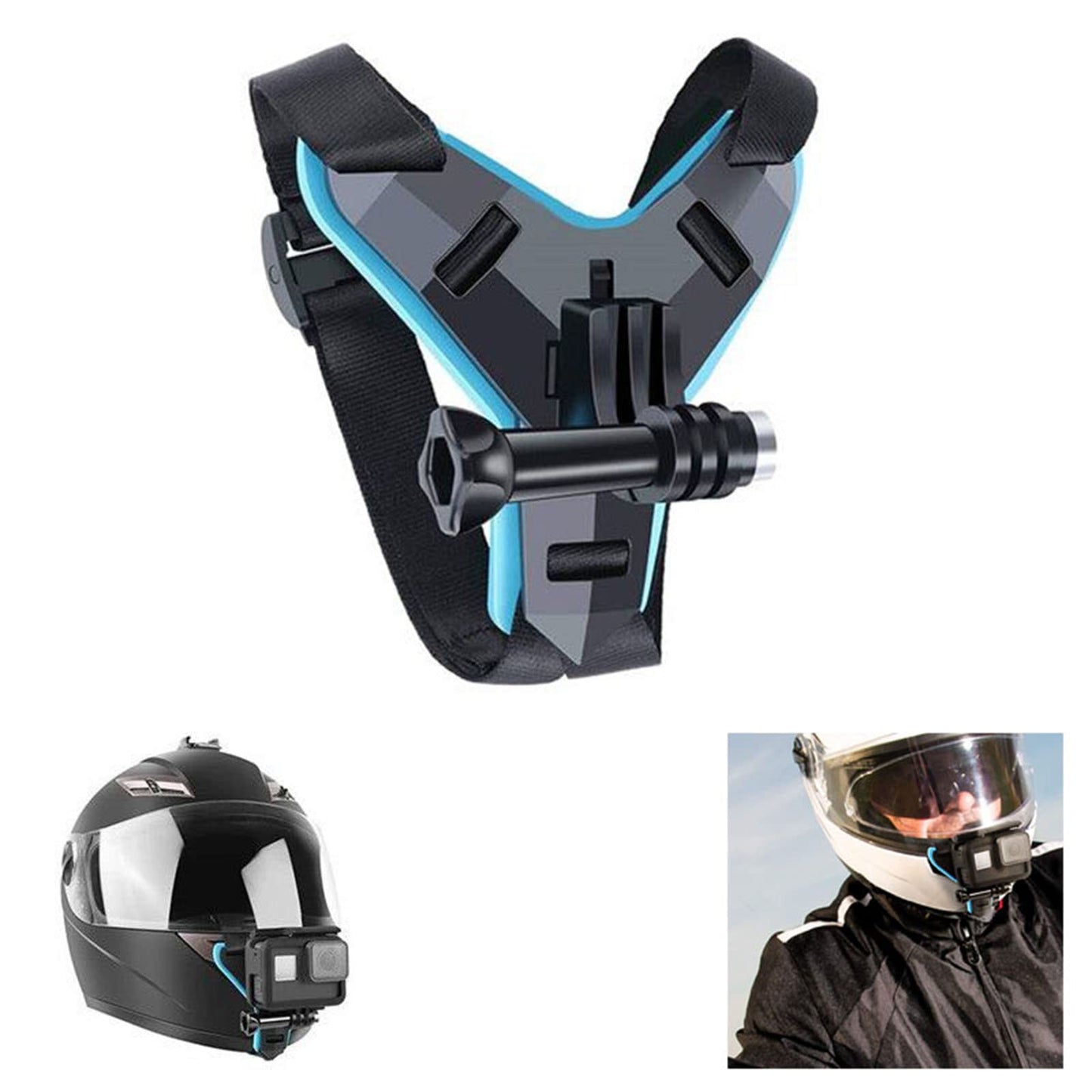 MBAFIT Helmet Chin Holder Bracket Motorcycle Chin Strap Mount for GoPro Hero 11 10 9 8,DJI OSMO Action, SJCAM,YI and Other Action Cam (Blue)