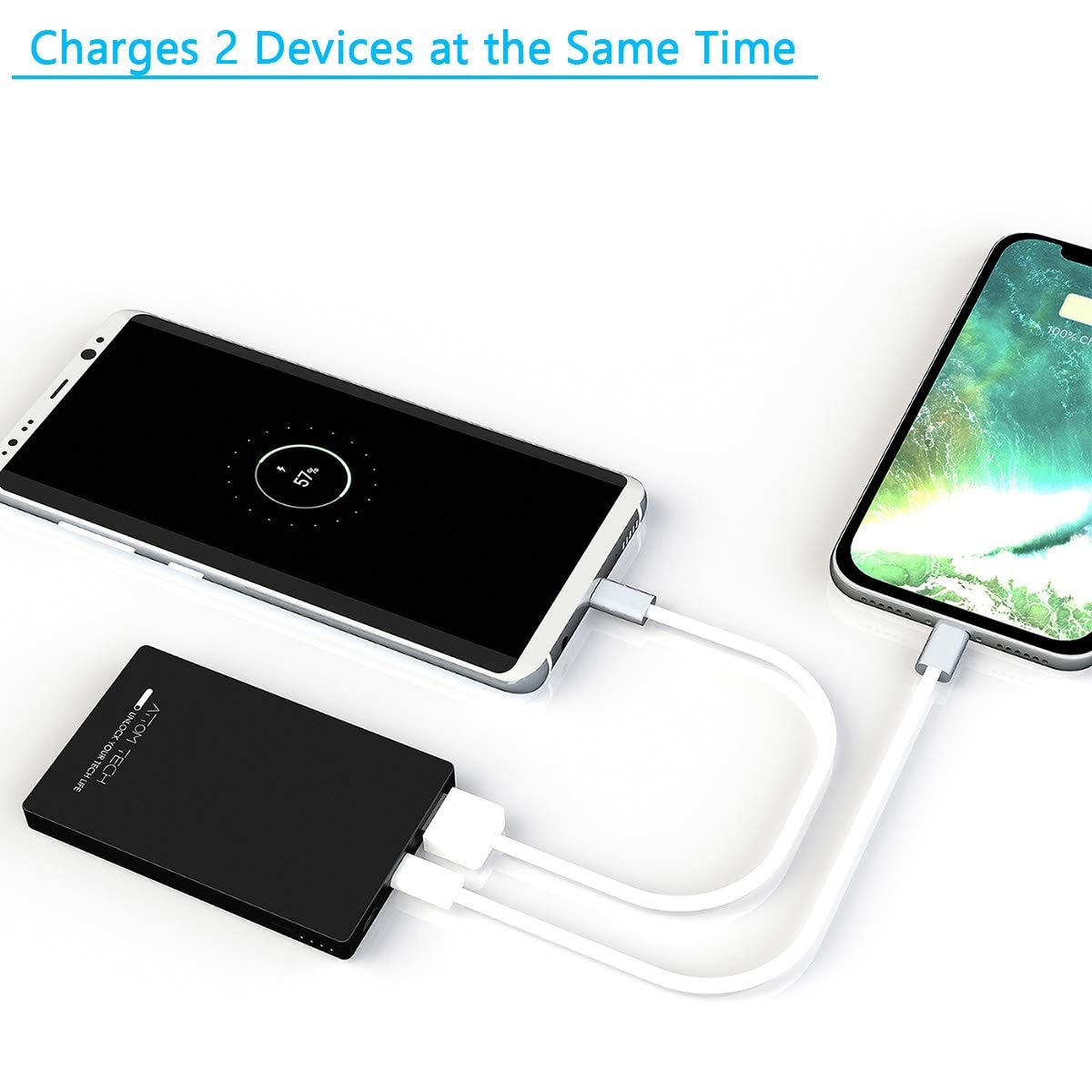Attom Tech Dual USB Output Super Slim Power Bank Ultra Thin, 3000mAh Portable Charger Mini External Phone Battery Pack Small Dual Outlet, Emergency