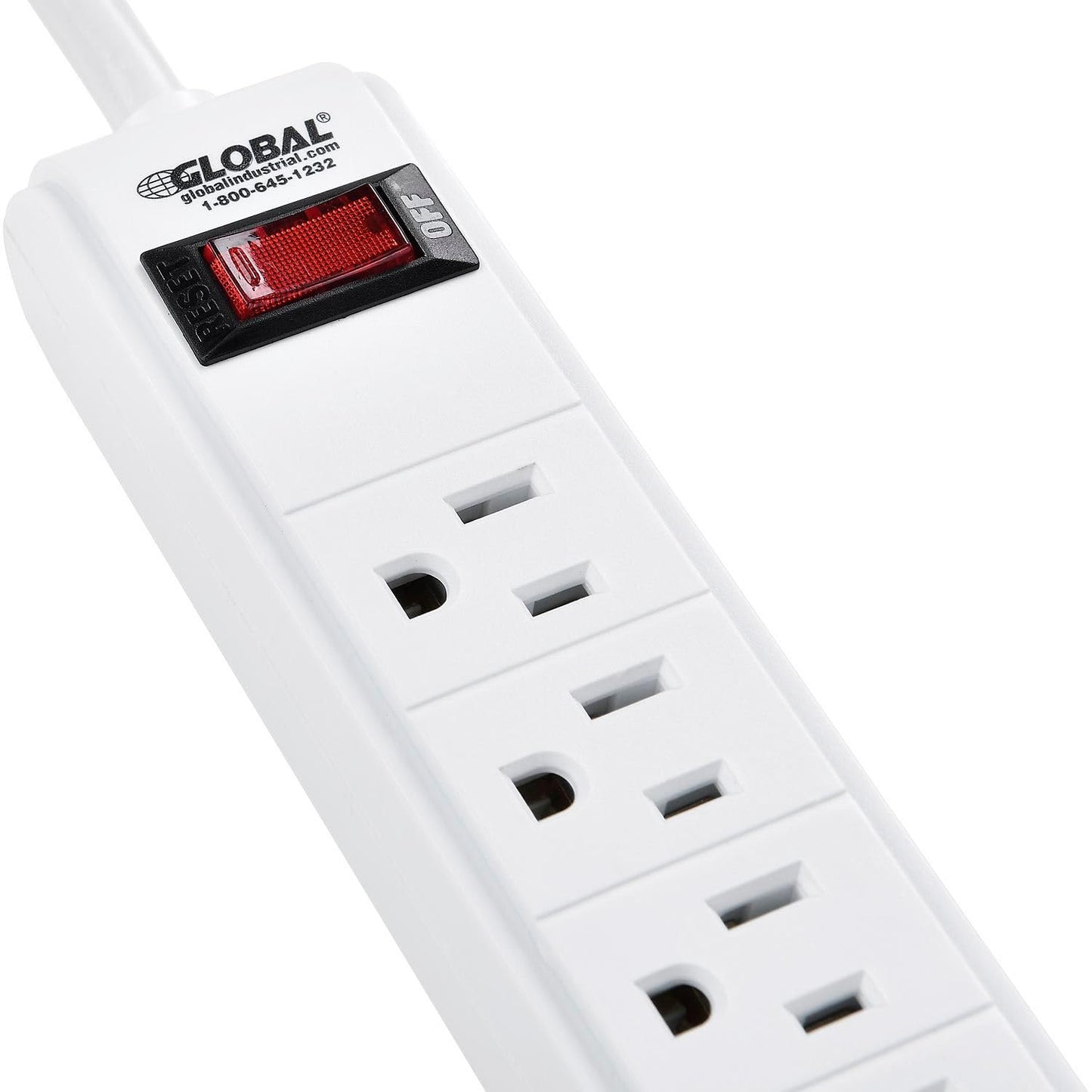 Global Industrial 12" 5+1 Outlet Strip & Surge Protector w/USB Ports, 900 Joules, 6-ft Cord, White