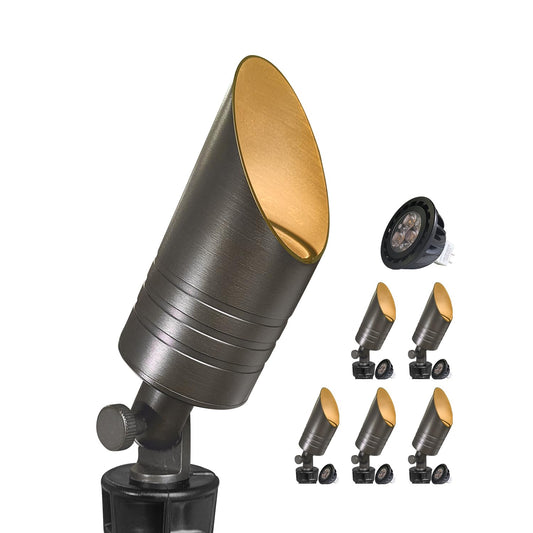 MALORY Brass Outdoor Spot Lights,12V AC/DC Low Voltage LED Landscape Lighting,Waterproof Spot Up Light for Garden,Patio and Yard (S05-Bronze, 6-Pack