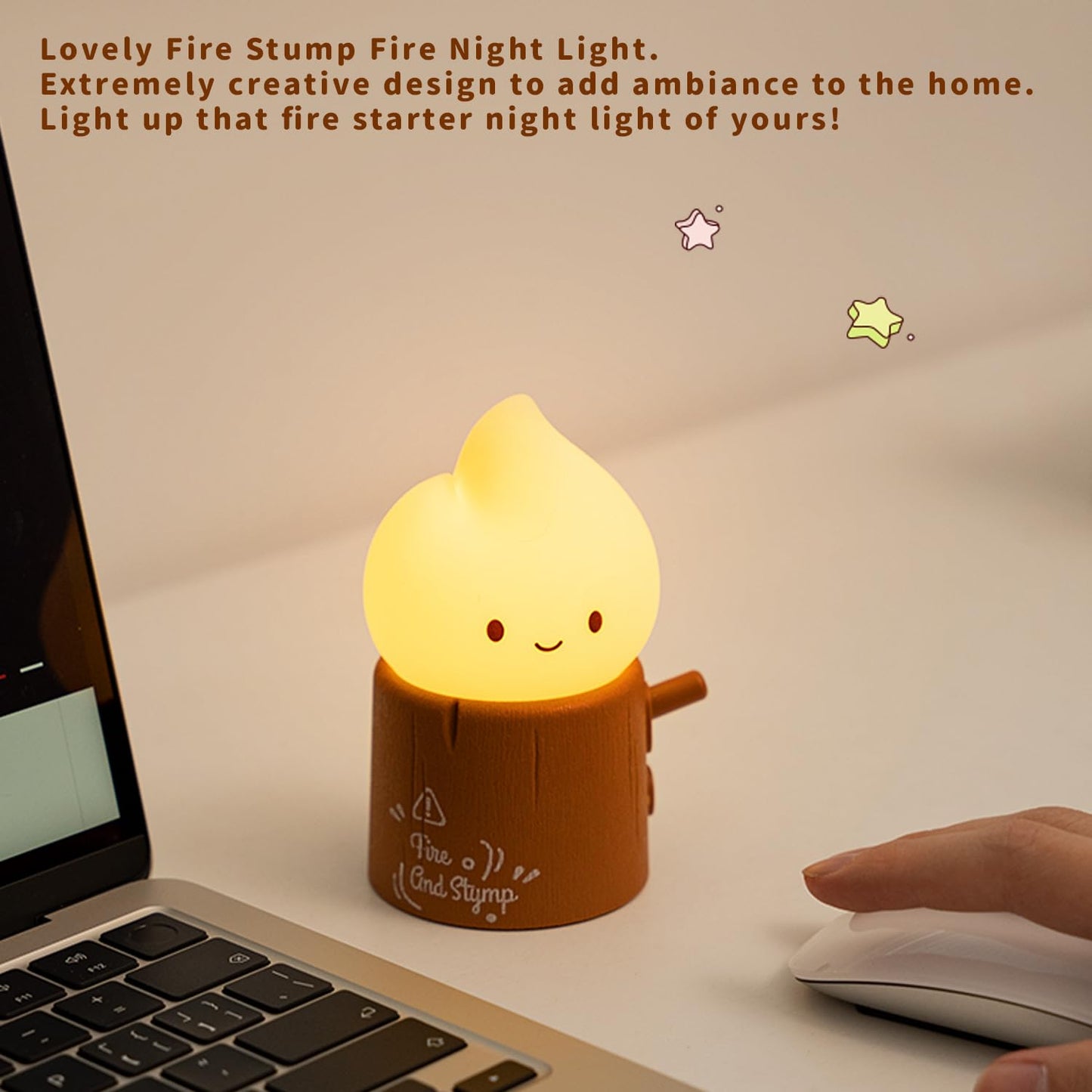 Myratts Led Cute Stump Fire Night Light, Dimmable Nursery Kawaii Lamps, Super Squishy Silicone USB Rechargeable Timer Night Lamp for Kids Adults, Used