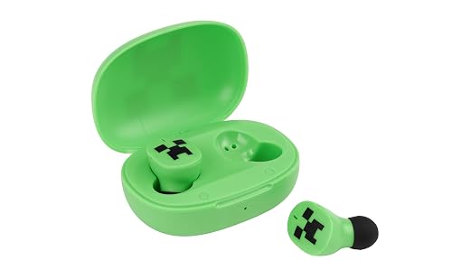 eKids Minecraft Bluetooth Earbuds with Microphone, Wireless Earbuds with Charging Case