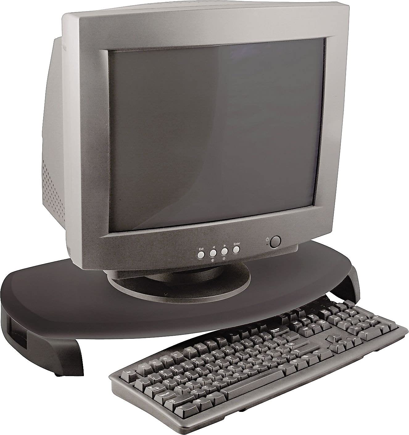 CRT/LCD Stand with Keyboard Storage, 23 x 13 1/4 x 3, Black