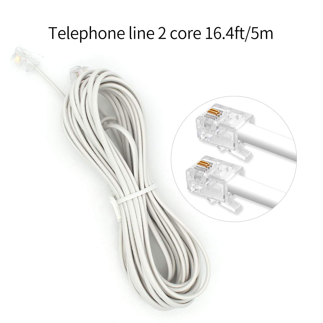 RJ11 6P2C Telephone Line Cord Phone Extension Straight Cable Wire 6p2c Pin Plug Male to Male Plug Modular Landline Cable Fax Modem, 5M/ 16.4 feet Long