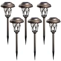 GIGALUMI 6 Pack Solar Pathway Lights Outdoor, Metal Glass & ABS Solar Landscape Lights Waterproof IP65, Warm White Solar Powered Garden Lights