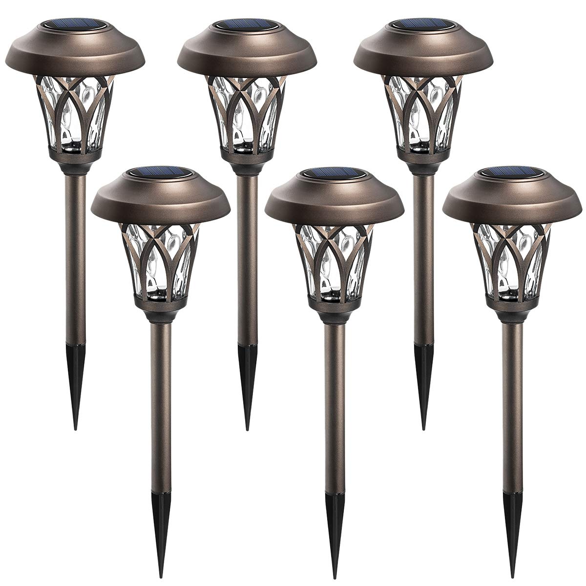 GIGALUMI 6 Pack Solar Pathway Lights Outdoor, Metal Glass & ABS Solar Landscape Lights Waterproof IP65, Warm White Solar Powered Garden Lights