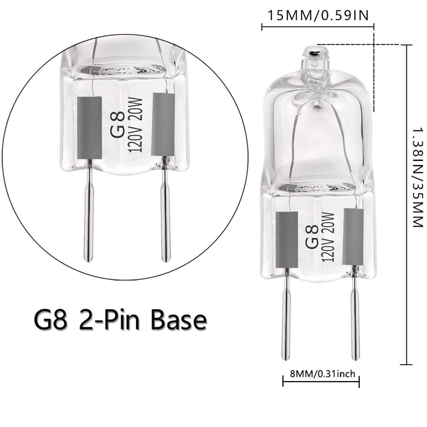 YBEK G8 Halogen Light Bulbs 20W 120V Under Cabinet Lighting Replacements 2Pin 2700K Warm White (Pack of 10)